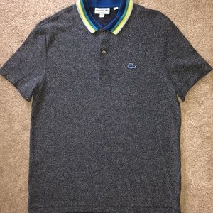 Lacoste navy marl polo with striped collar